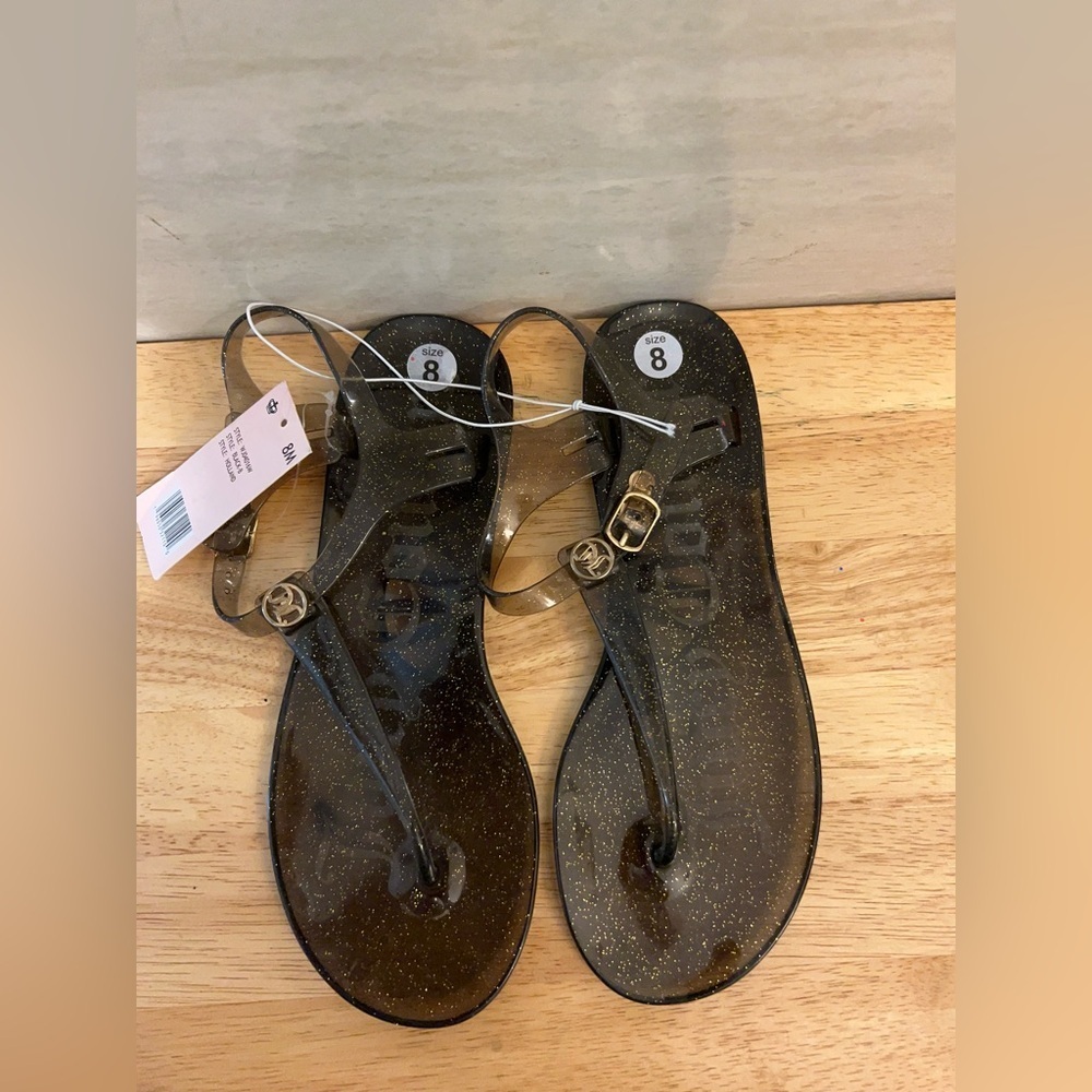 NWT- Juicy Couture Black Jelly Thong Sandals with Gold Glitter